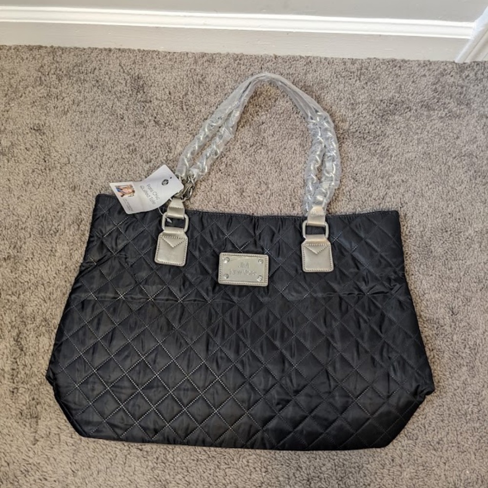 NWT Joy Mangano Paris Chic Quilted Tote~Black/Silver